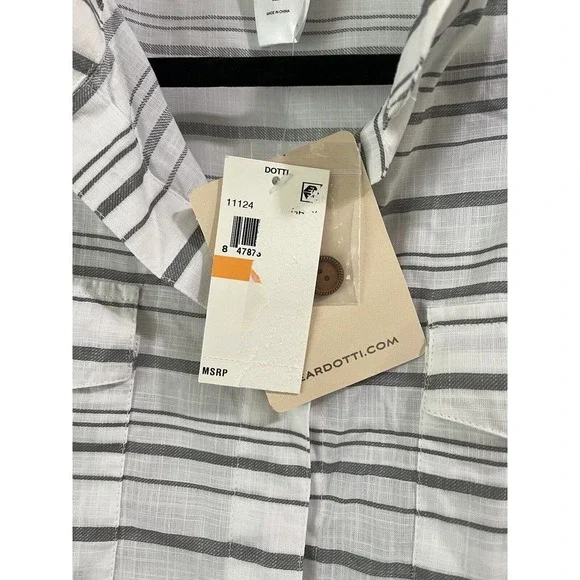 NWT Dotti Baja White Gray Striped Cotton Button Up Dress Swim Cover-up Sz Small - Picture 7 of 9
